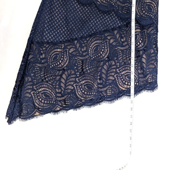 BCBGMaxAzria | Alisha Lace One Shoulder Asymmetrical Dress in Navy | Size 2 - Picture 11 of 14